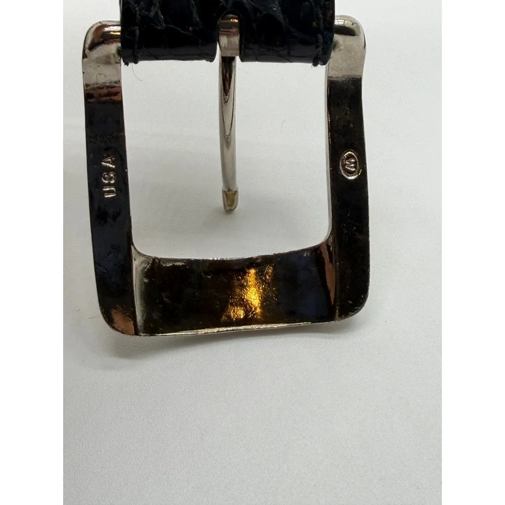 Harley Baldwin Genuine Alligator USA Belt Mens 34 Black Made in Italy Silver
